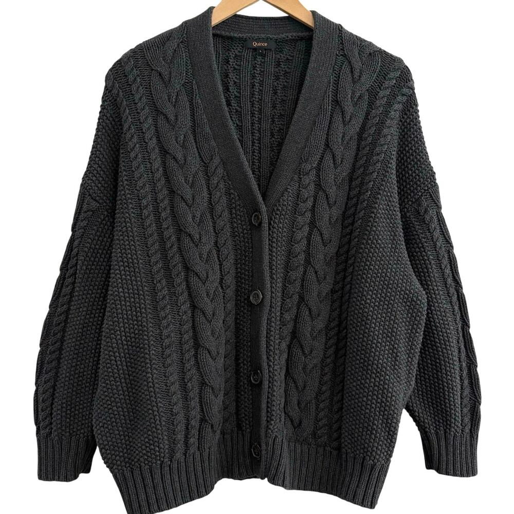 Quince 100% Organic Cotton Oversized Cable Cardigan Women’s Large Fisherman